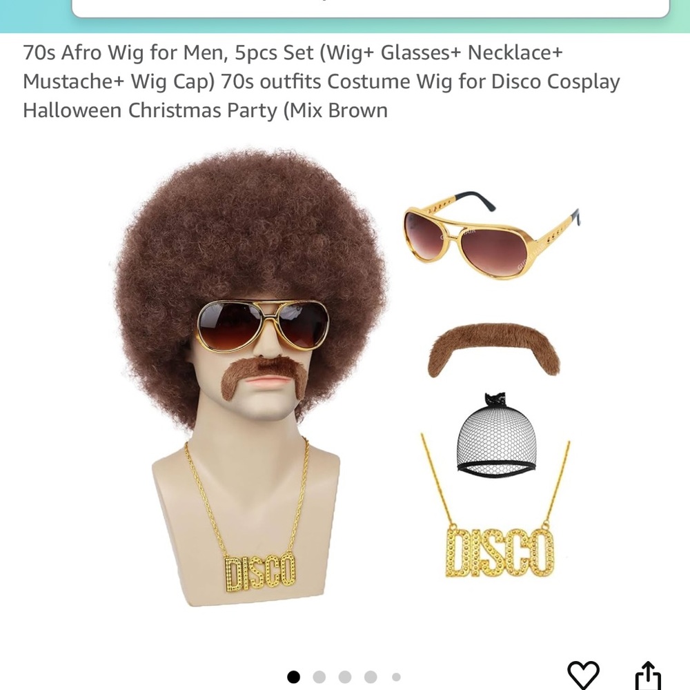 New 5 piece 70’s Afro wig with accessories.